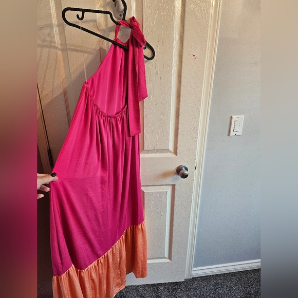 The Birds Papaya Colour block Halter Maxi, Sz Lg, EUC - Picture 4 of 6